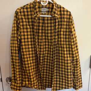 J. Crew Mustard and Navy Checkered button up Shirt